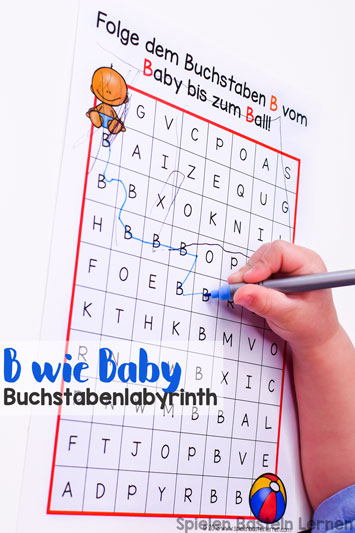 Den Buchstaben B kennen und erkennen lernen mit diesem einfachen B wie Baby Buchstabenlabyrinth für Vor- und Grundschüler. Keine Vorbereitung nötig, einfach ausdrucken und lernen!