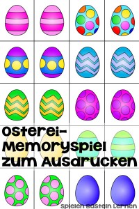 Klassisches Spiel, das Du sofort ausdrucken und innerhalb von ein paar Minuten mit Kindergarten- und Grundschulkindern spielen kannst: Osterei-Memoryspiel!